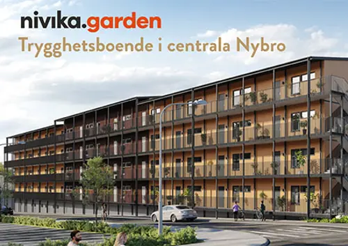 Flerbostadsfastighet med gul samt brun fasad och balkong runt om | Nivika Fastigheter AB (publ)